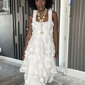 Lulu's White Layered Midi Dress